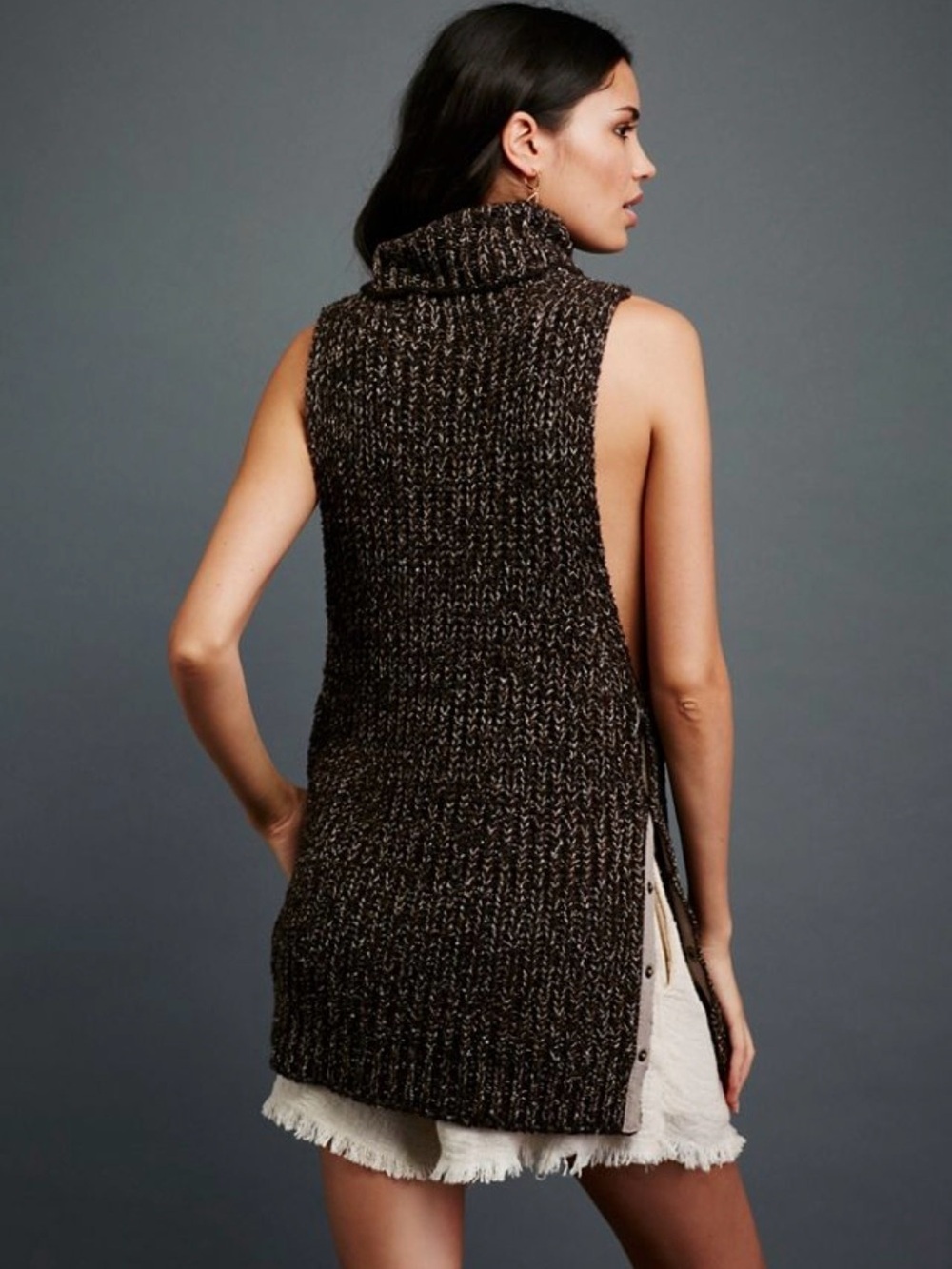 Free People Valentina Sleeveless Tunic Sweater Brown Combo Size XS - Picture 2 of 15